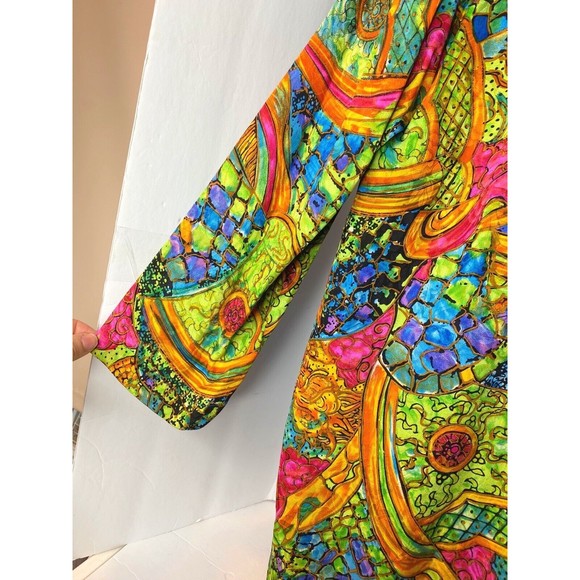 vintage 80s DIANE FREIS  blouse & pleated bold LOTUS print skirt , 100% Silk - Picture 4 of 16